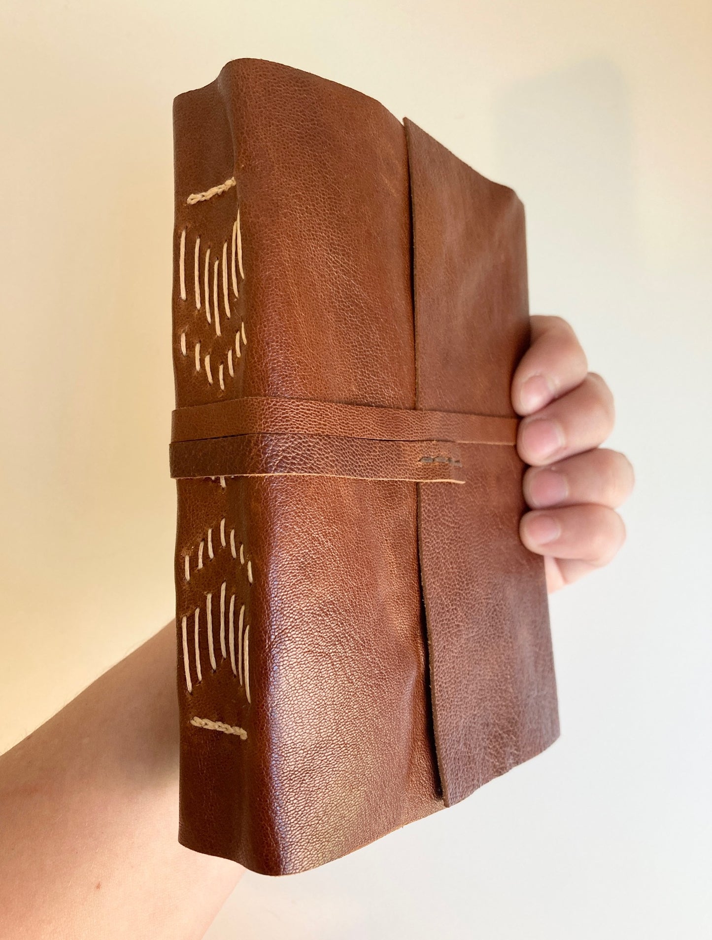 Auburn Brown Leather Journal - Diamond Binding Style Thrive Handmade Scrap Leather Journals Handmade in Philadelphia